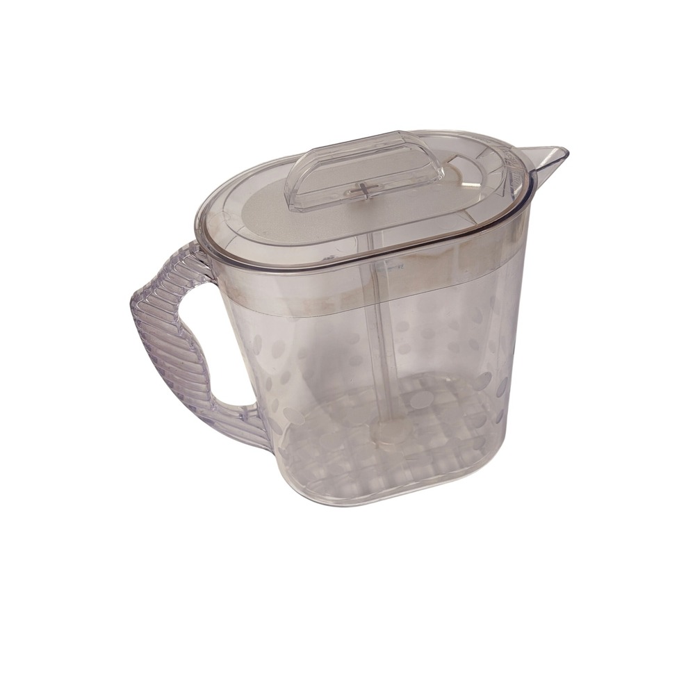 Clear Plastic Mixing Pitcher with Built-in Plunger and Polka Dot Pattern 2 Quart
